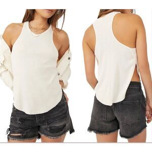Free People X Intimately Out The Door Tank Cream Ribbed V Neck L NEW